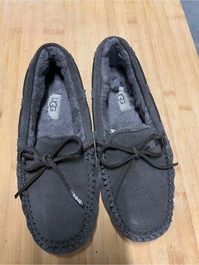 UGG Charcoal Suede Fleece-Lined Moccasins